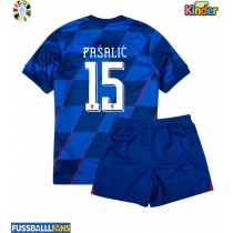 Kroatien Mario Pasalic #15 Auswärts Trikotsatz Kinder EM 2024 Kurzarm (+ Kurze Hosen)